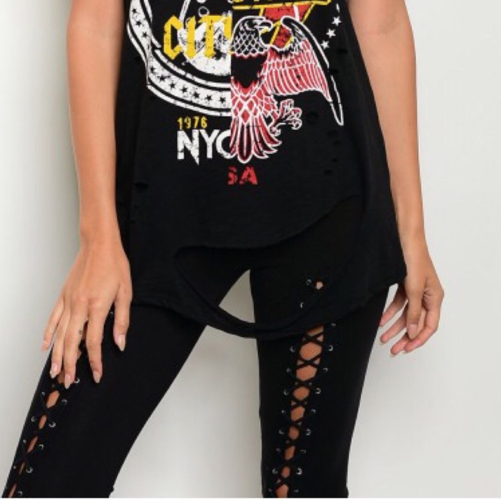 Black Ripped Edgy Rock Tee - Picture 5 of 7
